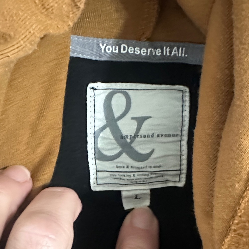 AMPERSAND AVE Black Hoodie with Brown Striped Elbow Patches and Lined Hood - Picture 2 of 5